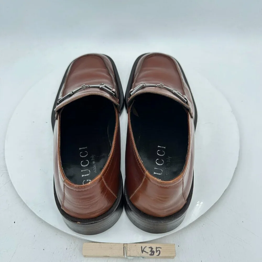 Gucci Men Size EU 40E US 6.5 Brown Leather Silver Horsebit Slip On Loafer Shoes
